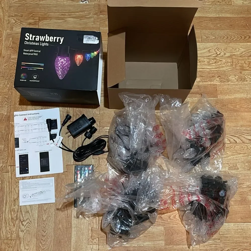 Aoycocr C9 66 ft strawberry Christmas lights smart app control water proof IP65